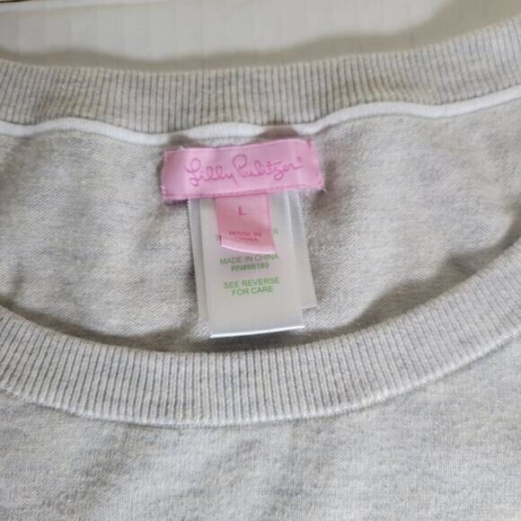 Lily Pulitzer 3/4 Sleeve Pullover Crochet Edge Tassel Oversize Sweater Size L - Picture 2 of 9